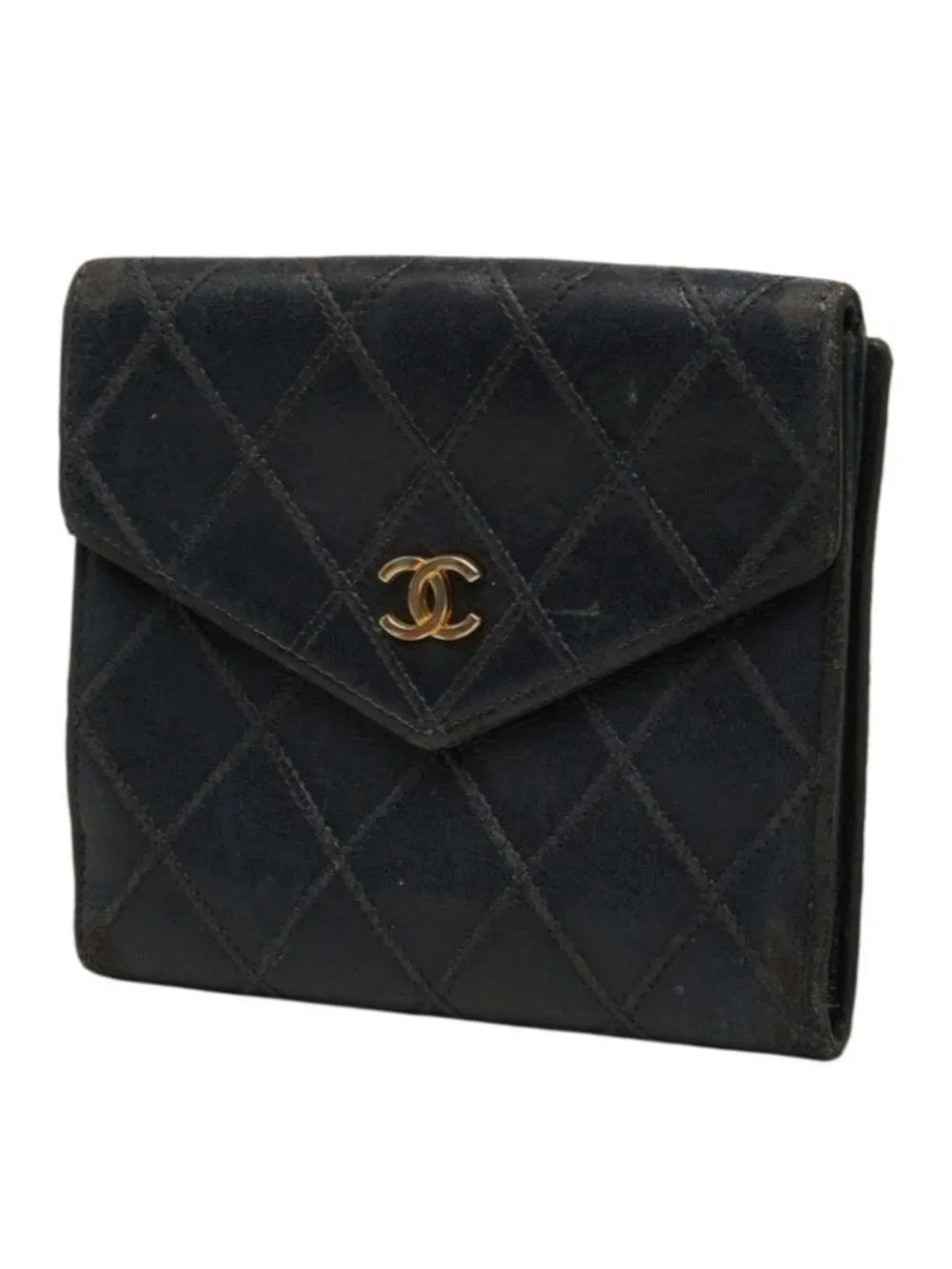 Chanel CC Logo Bicolor Bifold Wallet Black Leather